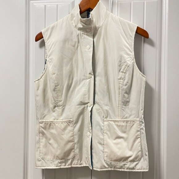 Vintage Reversible Quilted Button-Up Vest White & Blue Pattern - Picture 6 of 13